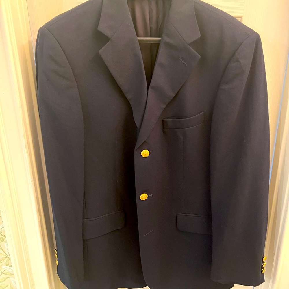 Brooks Brothers 346 Mens Worsted Wool Suit Blazer Long Sleeves Black Size 39R